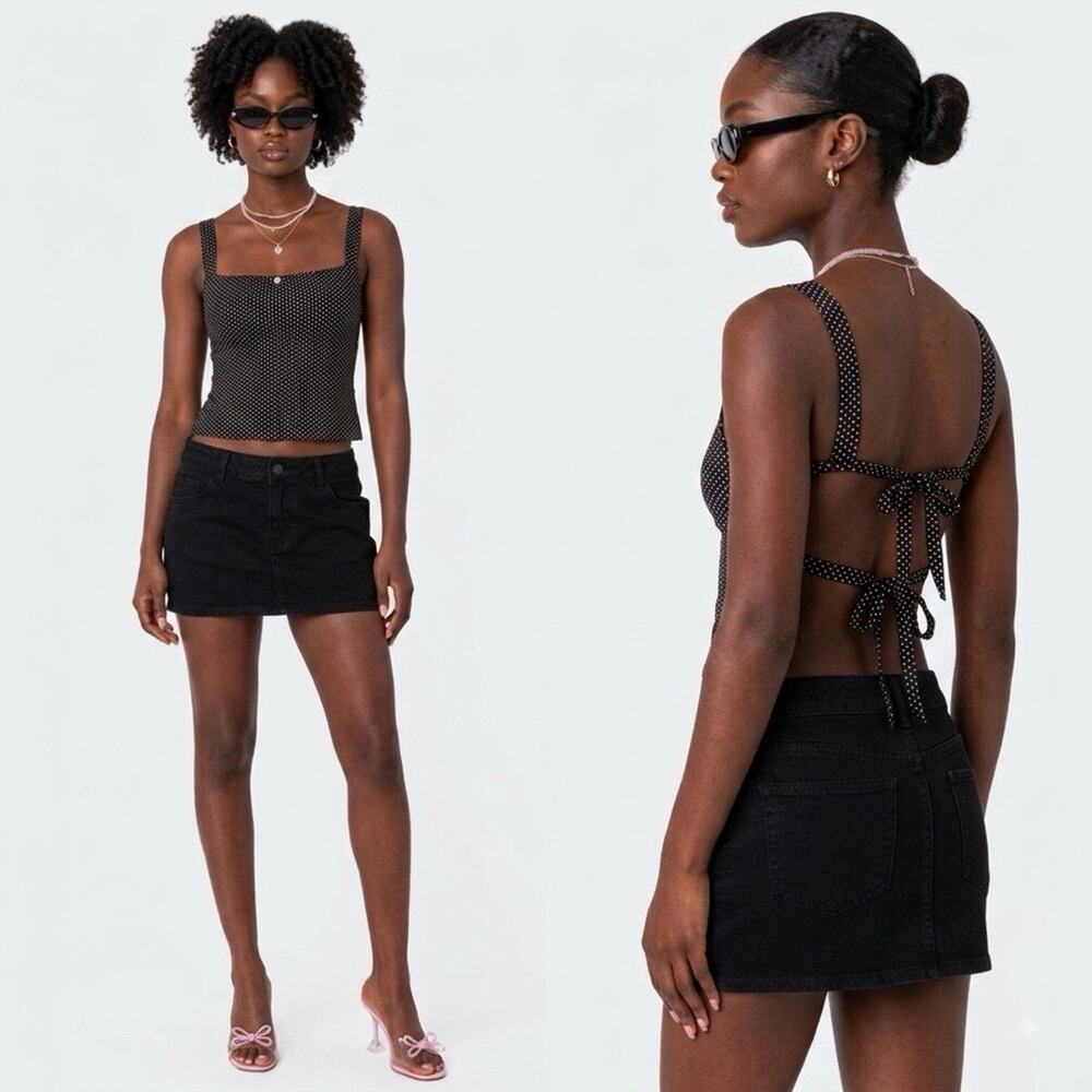 Edikted Kaia Polka Dot Tie Back Top, Small